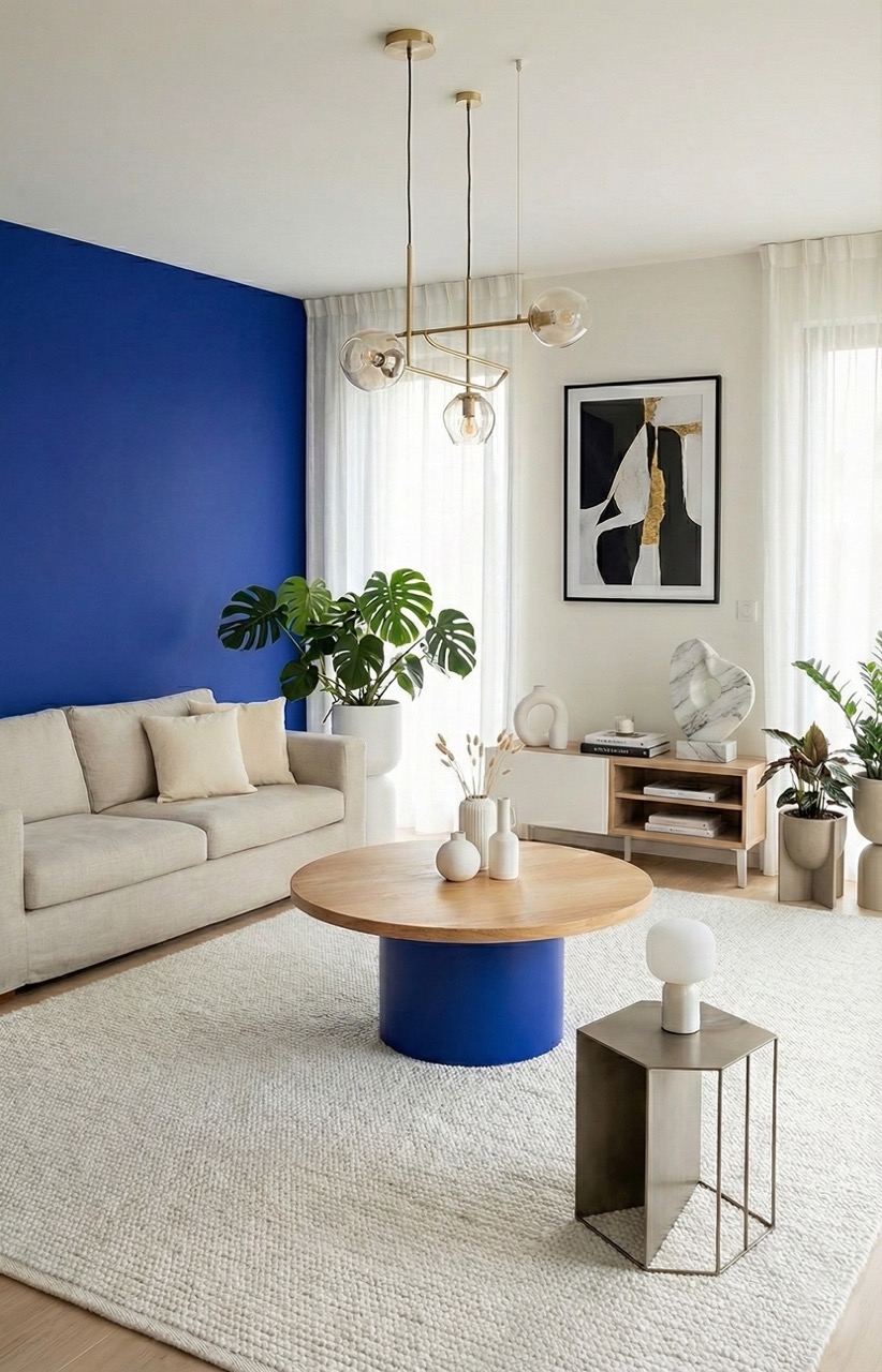 Table basse Léo bois recyclé - Bleu Majorelle